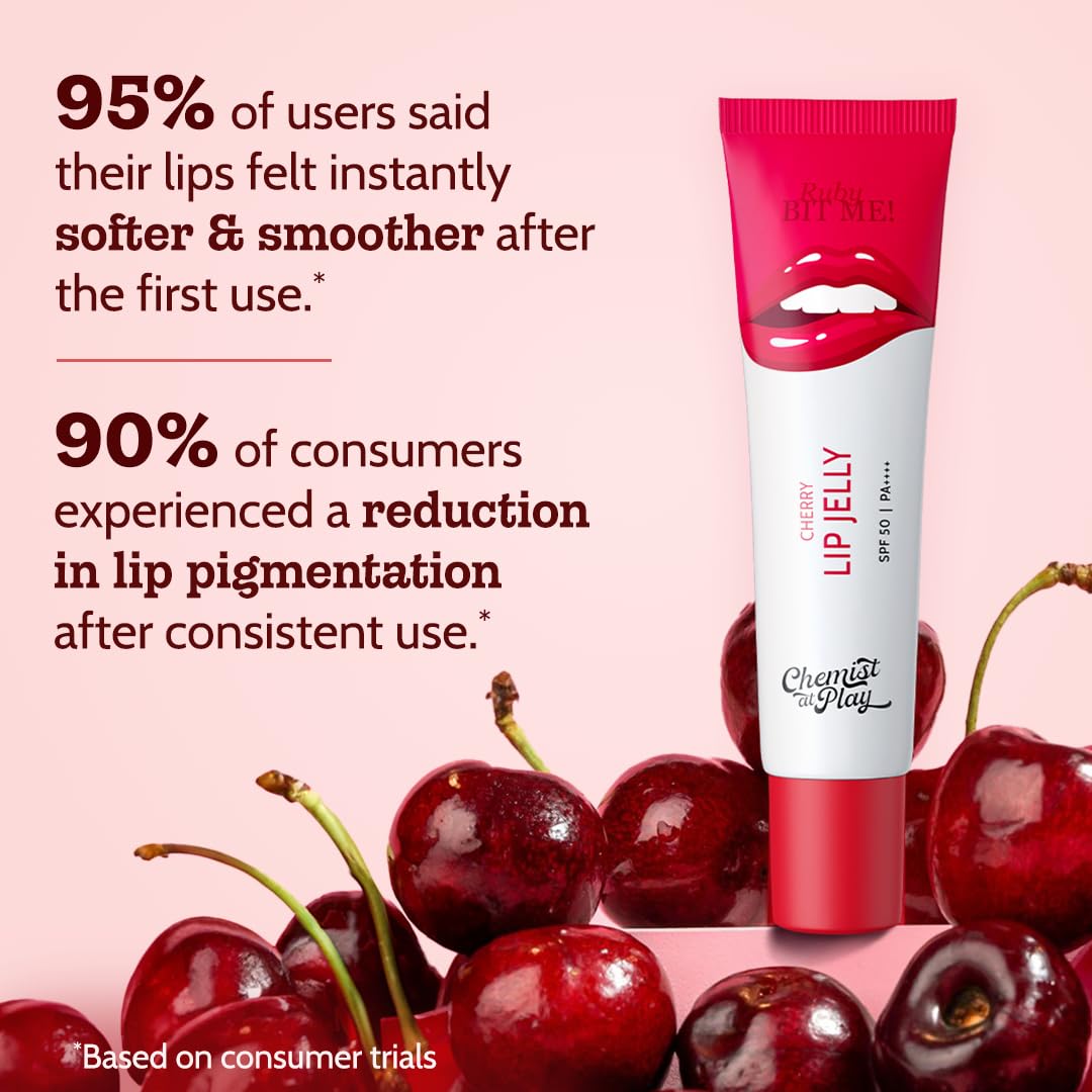 Picture of Chemist At Play Cherry Tinted Lip Balm for Dry, Chapped & Pigmented Lips | Gives 24 hours moisturization | SPF 50 PA+++ | Has 2% Kojic Acid, Hyaluronic Acid, ceramides & Peptides | 10gms