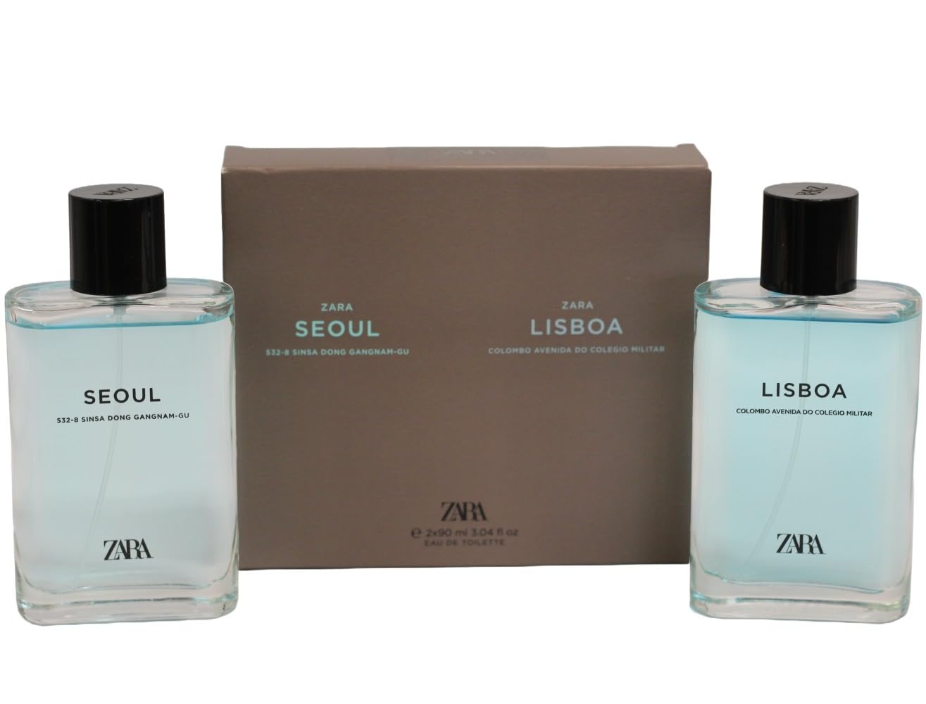 Picture of Zara Man Seoul 532-8 Sinsa Dong Gangnam-Gu + Lisboa Colombo Avenida Do Colegio Cologne for Men Fragrance Set EDT Eau De Toilette 2x 90 ML (3.0 FL OZ)