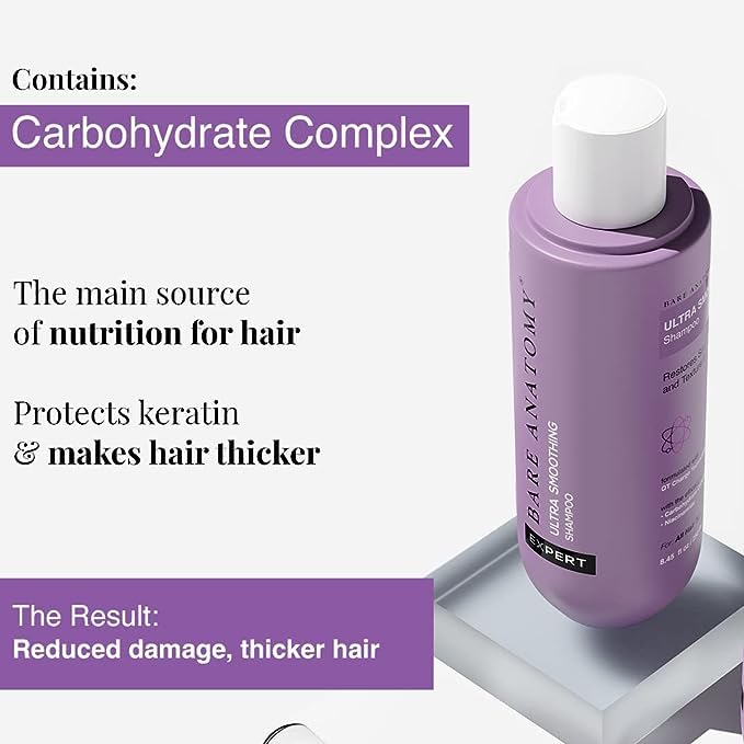 Picture of Bare Anatomy Ultra Smoothing Shampoo for Dry & Frizzy Hair|Restores Smoothing & Texture|Sulphate & Paraben Free|Powered By Carbohydrate Complex & Niacinamide|Vegan|For Men & Women|250ml