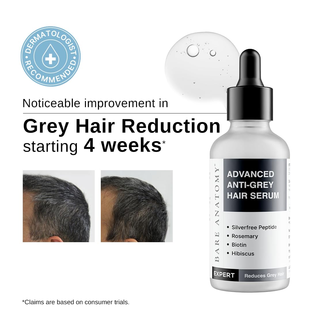 Picture of Bare Anatomy Advanced Anti-Grey Serum | Reduces Hair Greying | Silverfree Peptide + Biotin + Rosemary | Fast Absorbing, Odorless, Non-Sticky | Clinically proven formula For Men & Women | 50ml