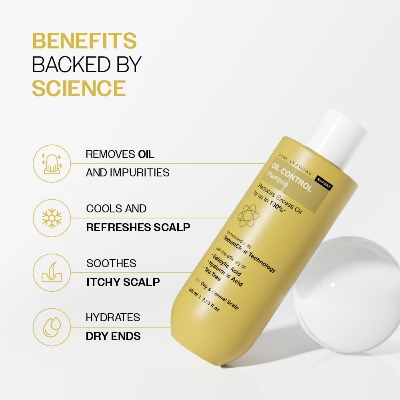 Picture of Bare Anatomy Oil Control Shampoo | Sulphate & Paraben Free | Reduces Excess Oil by Up to 100% | Salicylic Acid + Hyaluronic Acid + Tea Tree | Suitable for Oily Scalp & Dry Ends | For Women & Men | 236ml