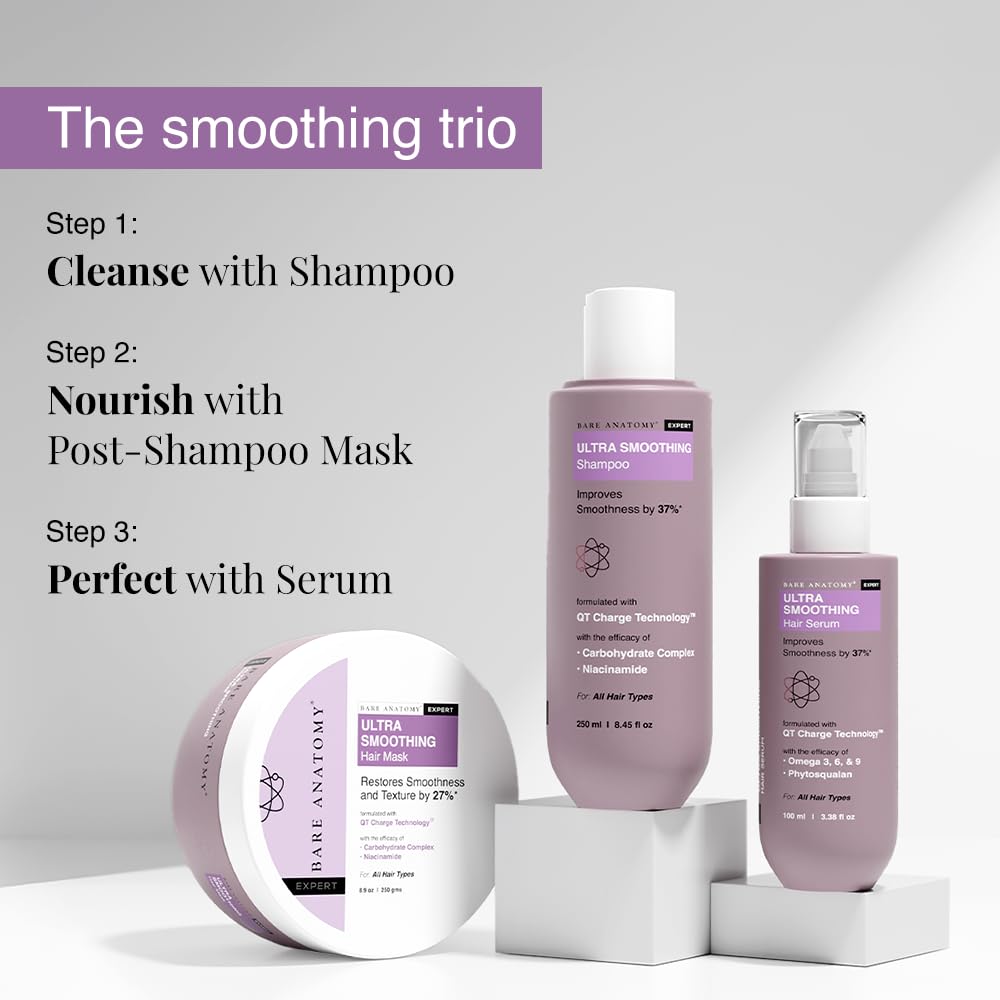 Picture of Bare Anatomy Ultra Smoothing Hair Serum For Dry & Frizzy Hair | Restores Smoothness & Texture | Powered By Carbohydrate Complex & Niacinamide | For Women & Men | SLS & Paraben Free | Vegan | 100ml