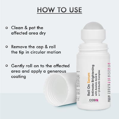 Picture of Cos-IQ Intimate Brightening Roll-On Serum | With Azelaic Acid & Alpha + Beta Arbutin Complex | For Dark Underarms, Inner Thighs, Knees & Bikini Area | Intimate Areas for Women & Men | 40ml