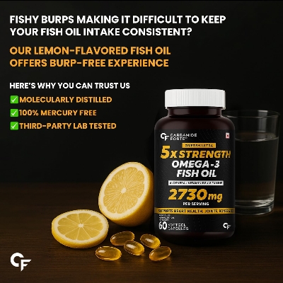 Picture of Carbamide Forte 5X Strength Omega 3 Fish Oil Capsules 2730mg with Omega 3 Supplement 1590mg and added Vitamin A, D, E & Aloevera with Fish Oil for Men & Women - 60 Softgel Capsules