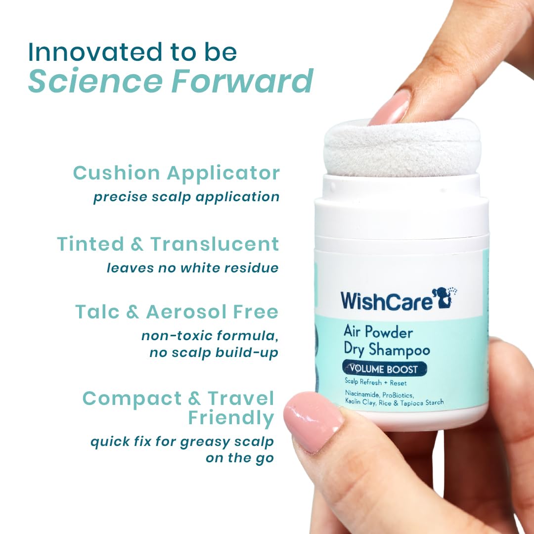 Picture of WishCare Air Powder Dry Shampoo for Oily Hair & Scalp - No White Cast & Aerosol - Niacinamide, Probiotics, Kaolin Clay, Rice & Tapioca Starch - Volume Boost, Scalp Refresh & Reset 10gm