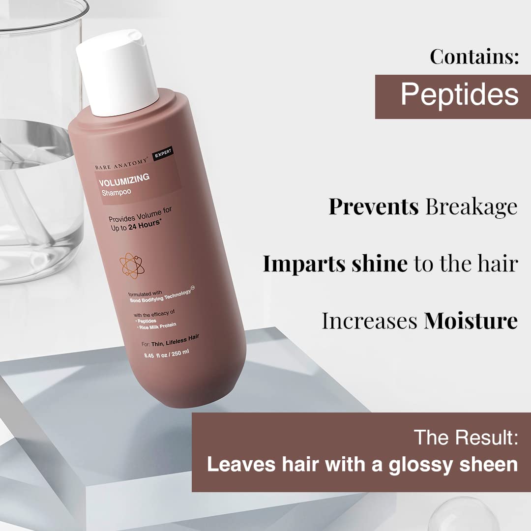 Picture of Bare Anatomy Volumizing Shampoo, Voluminous Hair Upto 24 Hours, Powered By Peptides & Rich Milk Protein, Strong & Bouncy Hair, Volume Shampoo For Thin & Flat Hair For Unisex, 250ml