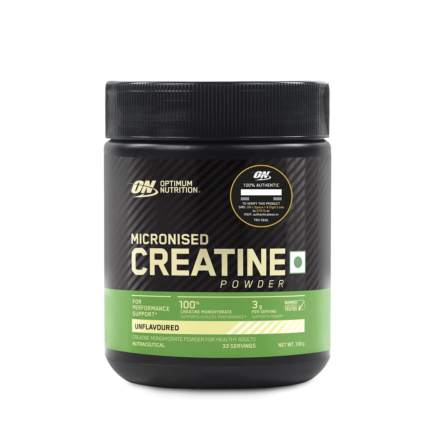 Picture of Optimum Nutrition (ON) Micronized Creatine Powder - 100 Gram, 33 Serves, 3g of 100% Creatine Monohydrate per serve, Supports Athletic Performance & Power, Unflavored.
