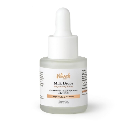 Picture of Vilvah Store Milk Drops Brightening Serum Formulated With Rice Milk Extract, Marine Algae Extract, Alpha Arbutin, Fades Scars, Brightens Skin & Even Skin Tone For All Skin Type, 20ml