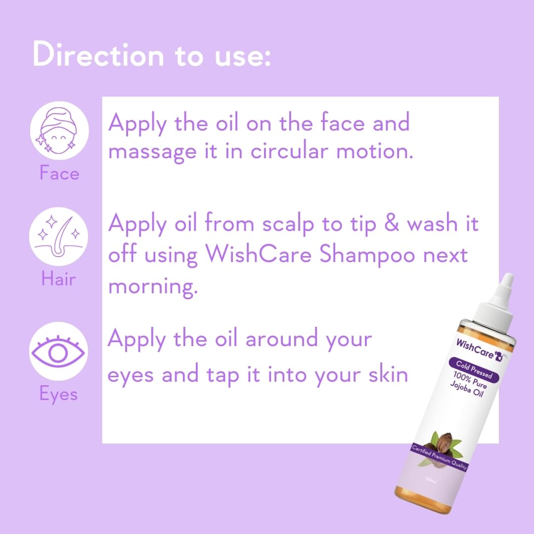 Picture of WishCare Pure Cold Pressed Natural Unrefined Jojoba Oil - Moisturizer For Skin, Hair and Nails, 100 ml