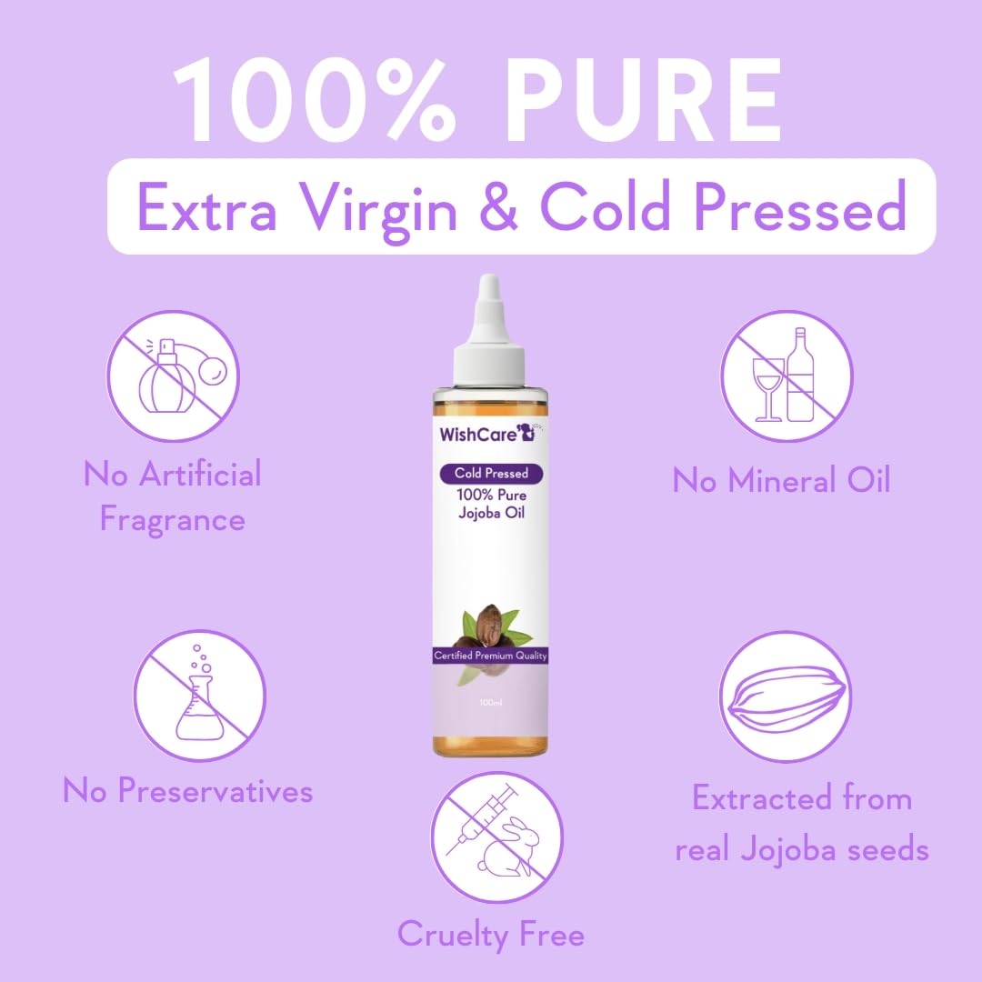 Picture of WishCare Pure Cold Pressed Natural Unrefined Jojoba Oil - Moisturizer For Skin, Hair and Nails, 100 ml
