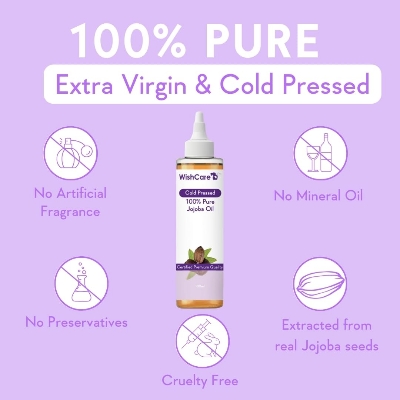Picture of WishCare Pure Cold Pressed Natural Unrefined Jojoba Oil - Moisturizer For Skin, Hair and Nails, 100 ml