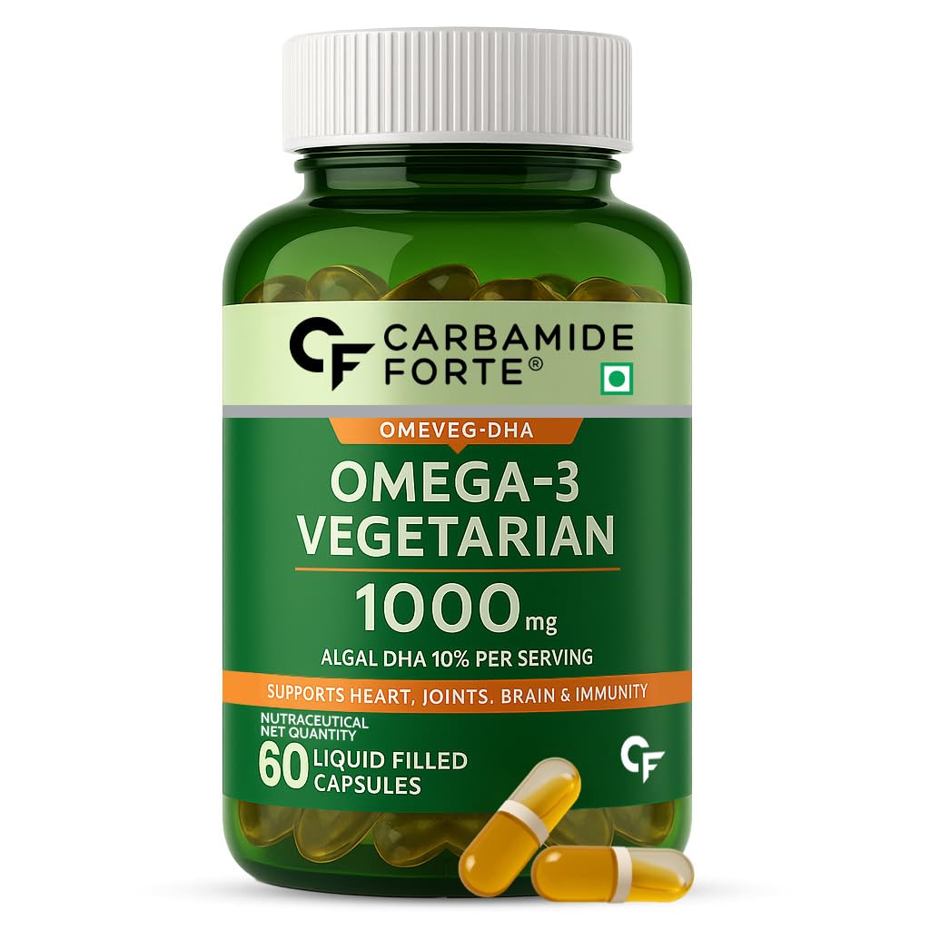 Picture of Carbamide Forte Veg Omega3 1000mg | Veg DHA | Vegetarian Omega 3 | Algal DHA | Plant Based | No Fish oil Used Capsules for Men & Women- 60 Veg Capsules