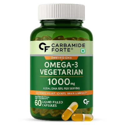 Picture of Carbamide Forte Veg Omega3 1000mg | Veg DHA | Vegetarian Omega 3 | Algal DHA | Plant Based | No Fish oil Used Capsules for Men & Women- 60 Veg Capsules