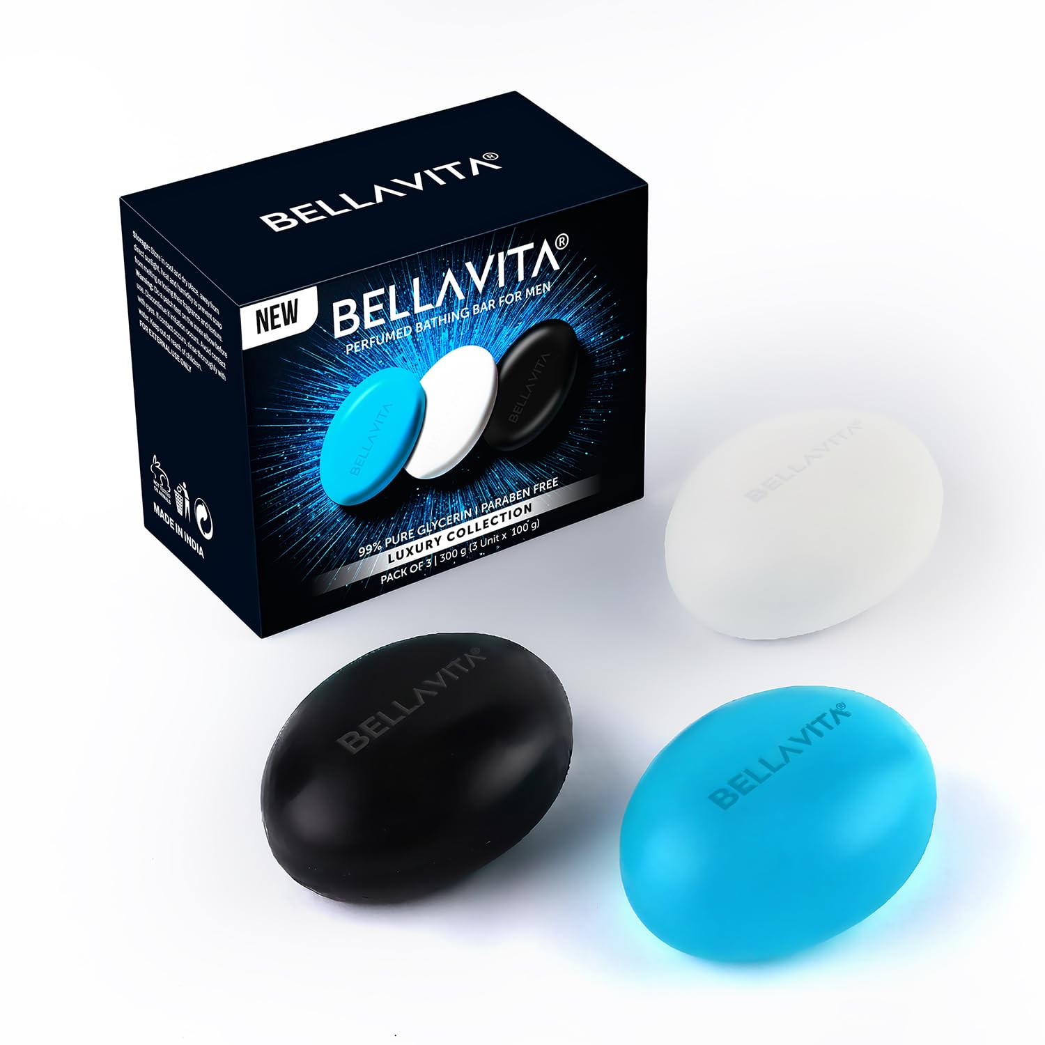 Picture of BELLAVITA Perfume Bathing Soap Bar for Men 3 x 100Gm with Pure Glycerin for Glowing Skin | Paraben Free