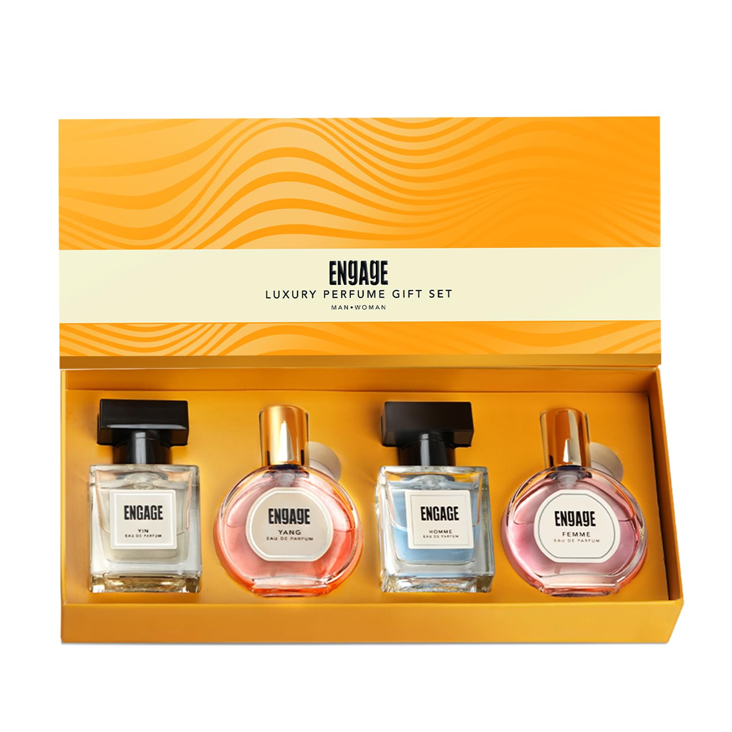 Picture of Engage Gift Set - Luxury Perfume For Women & Men 100ml, Long Lasting Smell Men & Women Perfume, Rakhi Hamper by ITC, Eau De Parfum, Travel Sized Combo, 25ml x 4,