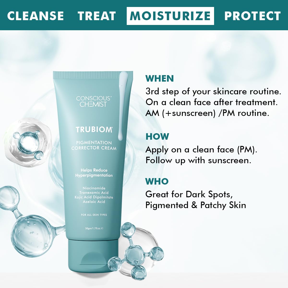 Picture of Conscious Chemist Kojic Acid Face Cream | 50g | Azelaic Acid Cream for Men & Women, Niacinamide & Tranexamic Acid, Anti Pigmentation, Reduce Dark Spots, All Skin Type - Trubiom