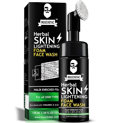 Picture of Muuchstac Herbal Skin Lightening Haldi Enriched Yellow Foam Face Wash For Men, With Haldi(Turmeric) & Aloe Vera Extracts For Skin Brightening And Nourishment-100 ML