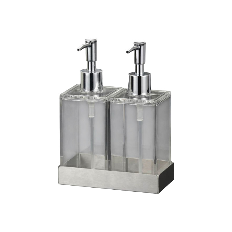 Picture of Acrylic Twin Liquid Soap and Lotion Dispenser in Stainless Steel Tray Brand: Huang Acrylic