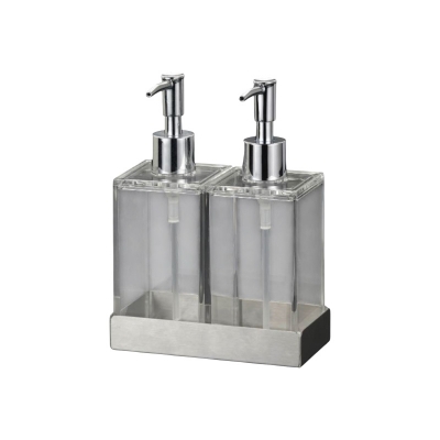 Picture of Acrylic Twin Liquid Soap and Lotion Dispenser in Stainless Steel Tray Brand: Huang Acrylic