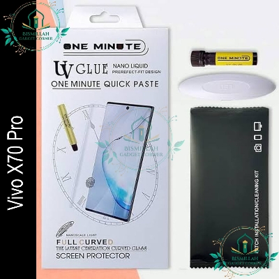 Picture of Premium UV Tempered Glass For Vivo X70 Pro Screen Protector Curved with Liquid Glue and UV Light -Transparent Clear