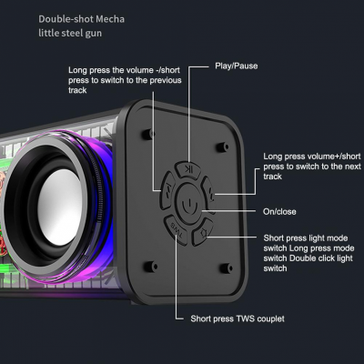 Picture of V8 Transparent Mecha Wireless Bluetooth Speaker Sound Light Rhythm Subwoofer TWS Stereo Cyberpunk Music Center Hands-free Call