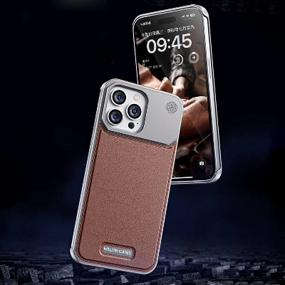 Picture of Back cover for all iphone Leather Material with Metal Magnetic Folding Stand,Luxury Leather back xover Invisible Stand Phone Case Cover for iPhone 12-15 (iPhone15 Pro Max,Brown)