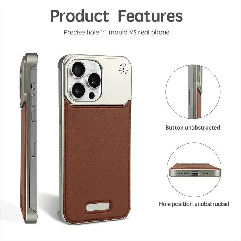 Picture of Back cover for all iphone Leather Material with Metal Magnetic Folding Stand,Luxury Leather back xover Invisible Stand Phone Case Cover for iPhone 12-15 (iPhone15 Pro Max,Brown)