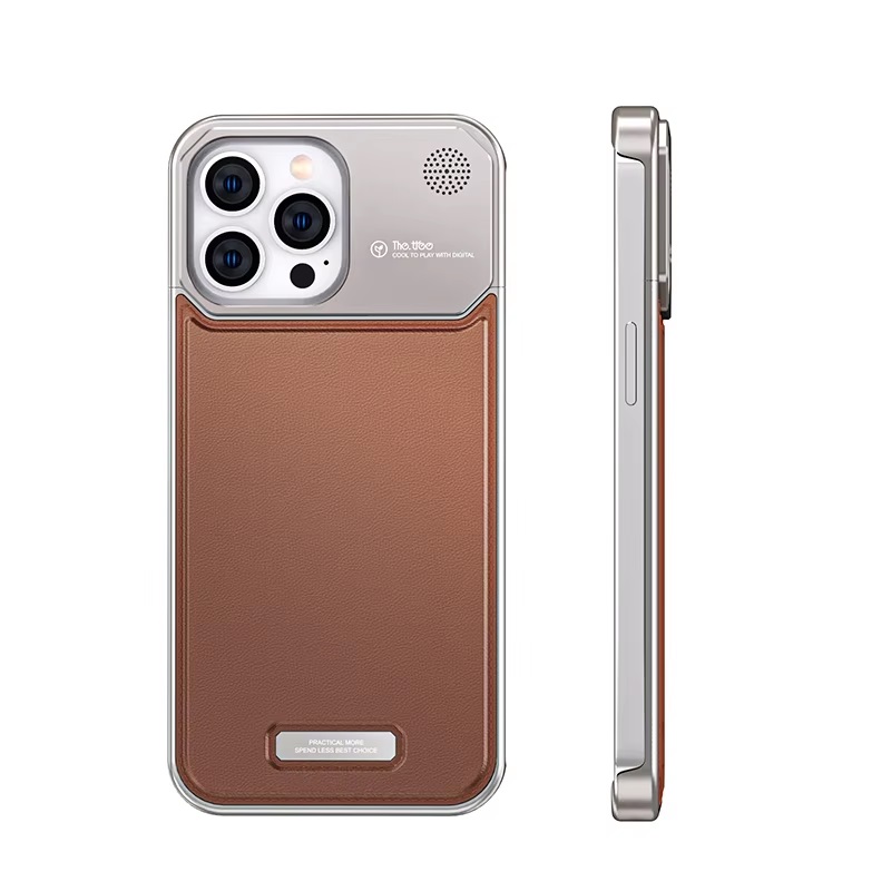 Picture of Back cover for all iphone Leather Material with Metal Magnetic Folding Stand,Luxury Leather back xover Invisible Stand Phone Case Cover for iPhone 12-15 (iPhone15 Pro Max,Brown)