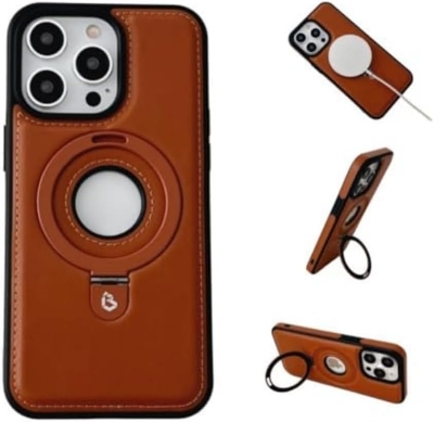 Picture of Back cover for all iphone Leather Material with Metal Magnetic Folding Stand,Luxury Leather back xover Invisible Stand Phone Case Cover for iPhone 12-15 (iPhone15 Pro Max,Brown)