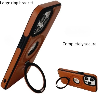 Picture of Back cover for all iphone Leather Material with Metal Magnetic Folding Stand,Luxury Leather back xover Invisible Stand Phone Case Cover for iPhone 12-15 (iPhone15 Pro Max,Brown)