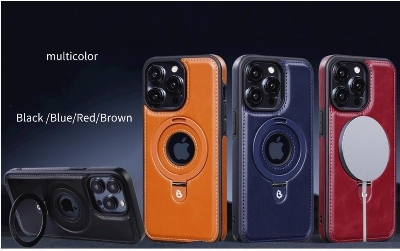 Picture of Back cover for all iphone Leather Material with Metal Magnetic Folding Stand,Luxury Leather back xover Invisible Stand Phone Case Cover for iPhone 12-15 (iPhone15 Pro Max,Brown)