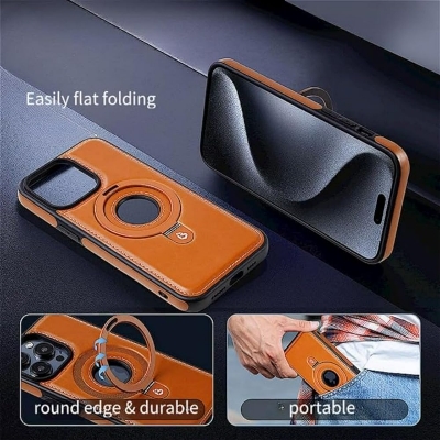 Picture of Back cover for all iphone Leather Material with Metal Magnetic Folding Stand,Luxury Leather back xover Invisible Stand Phone Case Cover for iPhone 12-15 (iPhone15 Pro Max,Brown)