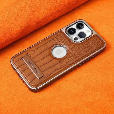 Picture of Back cover for all iphone Leather Material with Metal Magnetic Folding Stand,Luxury Leather back xover Invisible Stand Phone Case Cover for iPhone 12-15 (iPhone15 Pro Max,Brown)