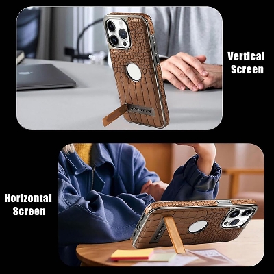 Picture of Back cover for all iphone Leather Material with Metal Magnetic Folding Stand,Luxury Leather back xover Invisible Stand Phone Case Cover for iPhone 12-15 (iPhone15 Pro Max,Brown)