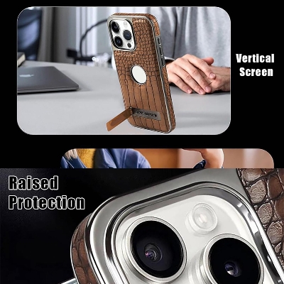 Picture of Back cover for all iphone Leather Material with Metal Magnetic Folding Stand,Luxury Leather back xover Invisible Stand Phone Case Cover for iPhone 12-15 (iPhone15 Pro Max,Brown)