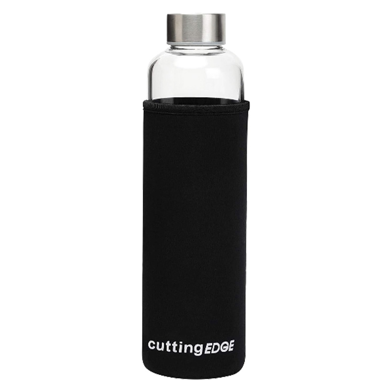 Picture of Cutting EDGE Borosilicate Round Glass Water Bottle with Black Portable Carrying Sleeve