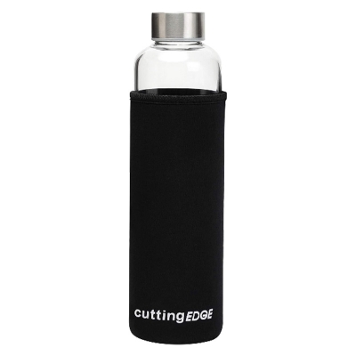Picture of Cutting EDGE Borosilicate Round Glass Water Bottle with Black Portable Carrying Sleeve