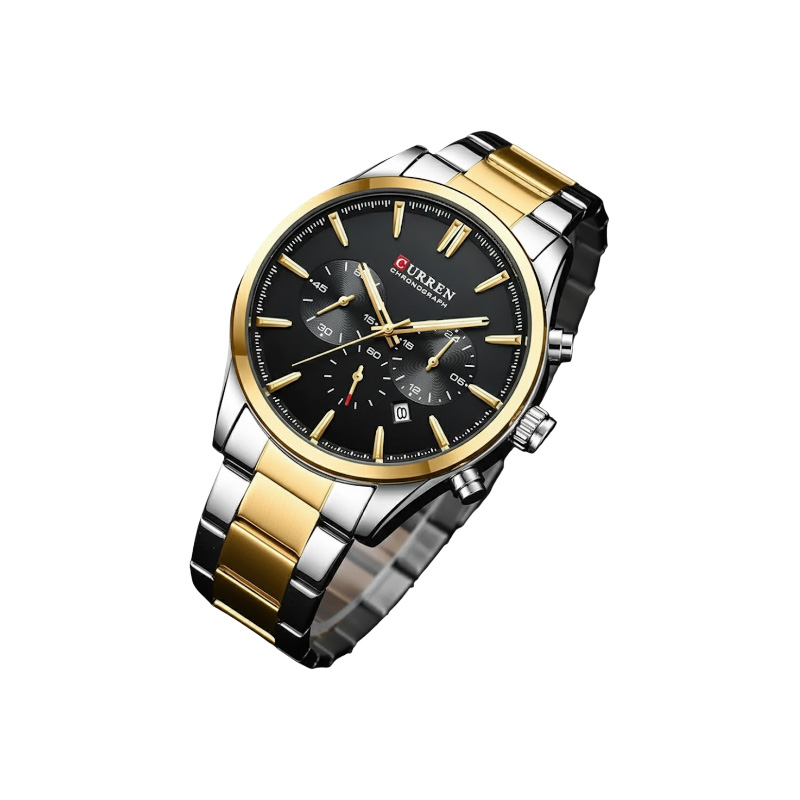 Picture of Curren 8446 Men's Chronograph Watch – Two-Tone Black Stainless Steel