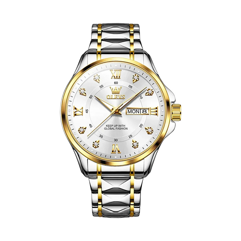 Picture of Olevs 2906 Men's Luxury Quartz Watch – Silver & Gold Two-Tone with White Dial