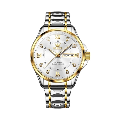 Picture of Olevs 2906 Men's Luxury Quartz Watch – Silver & Gold Two-Tone with White Dial