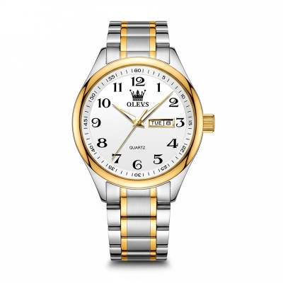 Picture of Olevs 5567 Men's Luxury Quartz Watch – Silver & Gold Stainless Steel with Calendar Display