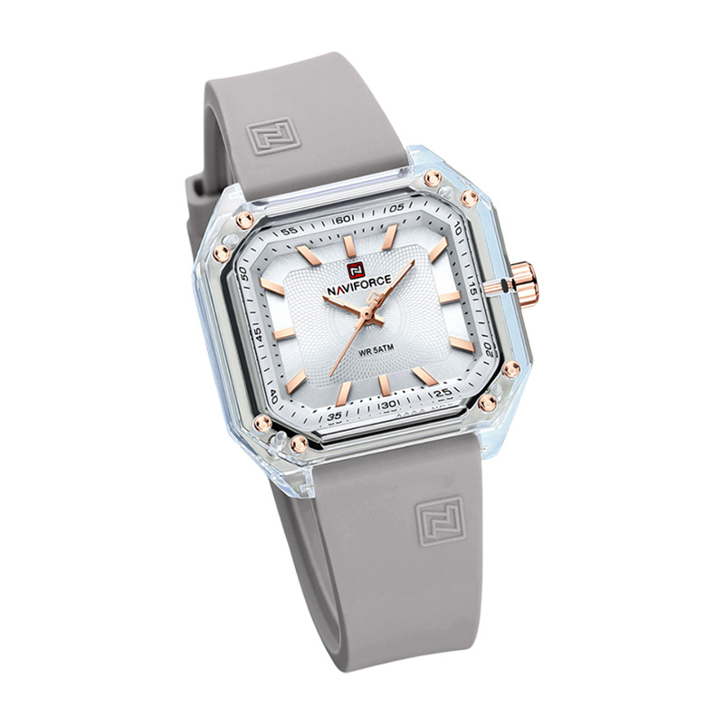 Picture of Naviforce 7106 Women's Elegant Quartz Watch – White Dial with Gray Leather Strap