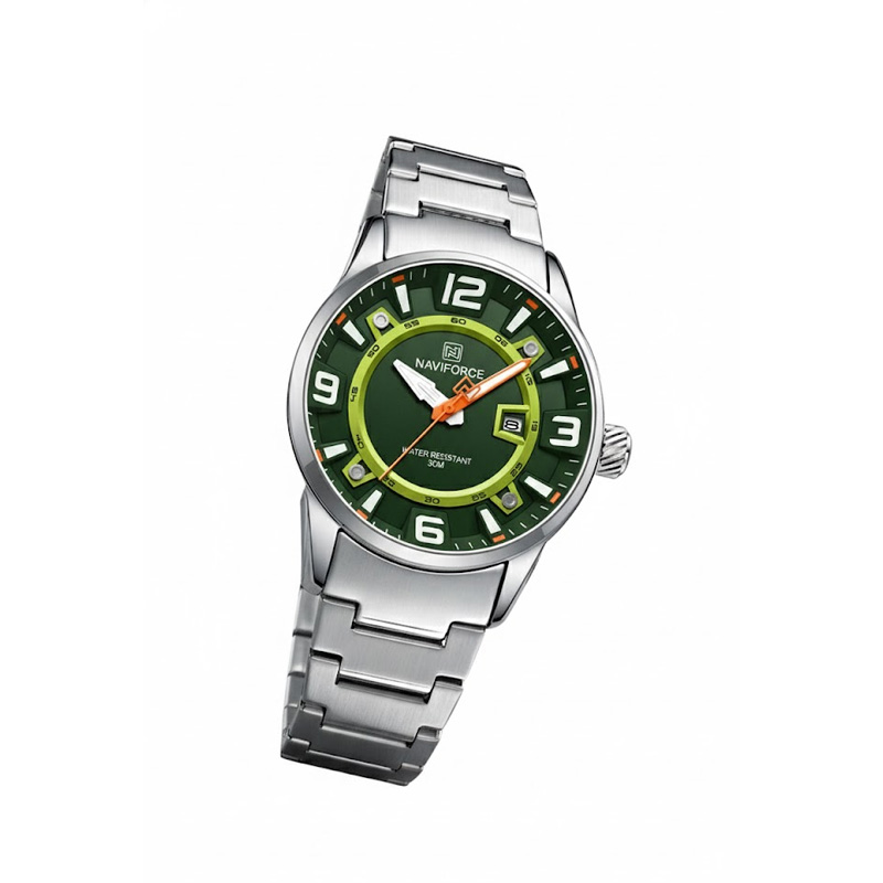 Picture of Naviforce 8044CH Men’s Chronograph Watch – Silver Case with Green Dial & Strap