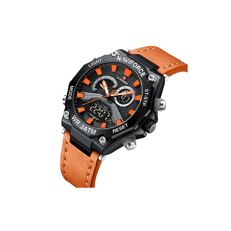 Picture of Naviforce 9220L Men’s Classic Leather Strap Watch – Bold Orange Dial