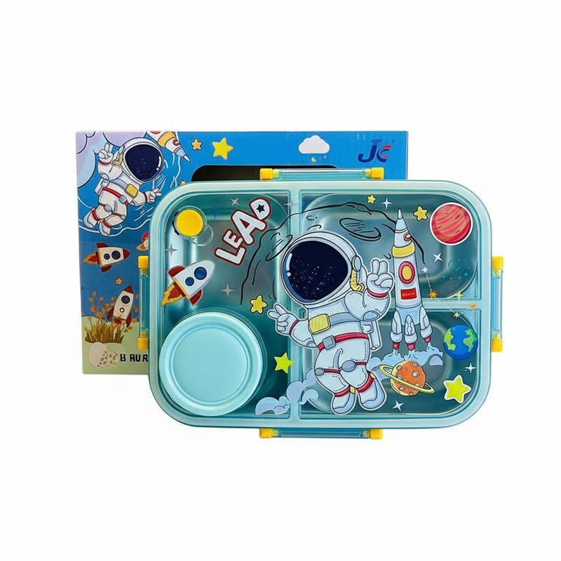 Picture of Dino & Unicorn Stainless Steel Lunch Box – 4-Compartment Leakproof Bento Set