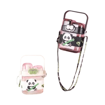 Picture of Panda Dual Straw Water Bottle – 600ml Cute Leakproof Bottle for Kids