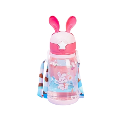 Picture of Cute Antler Straw Cup – Cartoon Plastic Water Bottle for Kids, Leak-Proof & Portable