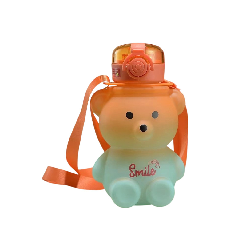 Picture of Cute Gradient Bear Straw Cup – Large Capacity Crossbody Water Bottle for Students & Summer Adventures