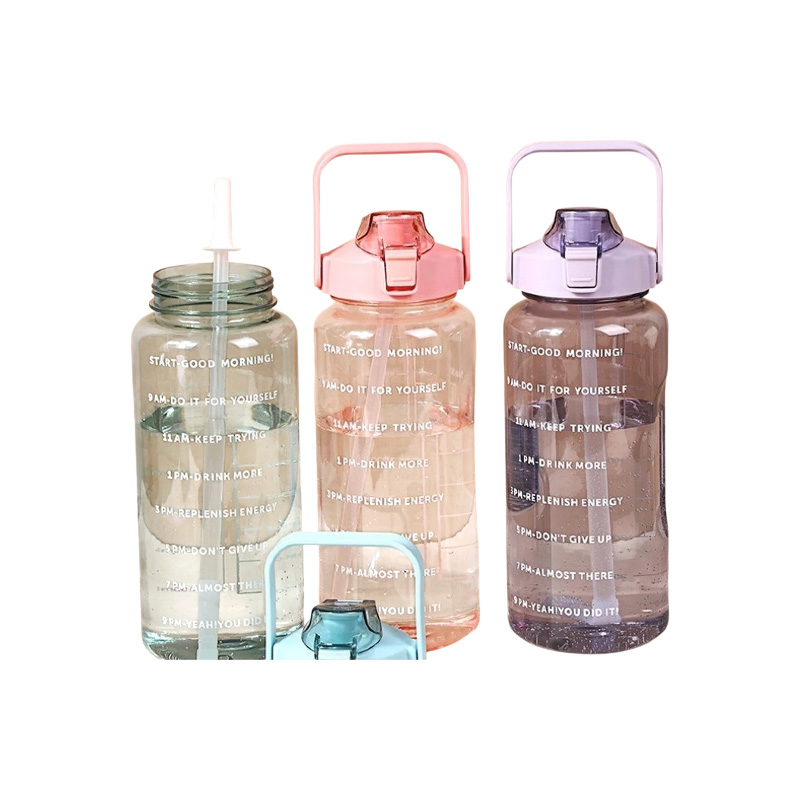 Picture of 2000ml Large Transparent Plastic Water Bottle – With Straw, Measurement Marks & Break-Resistant Design