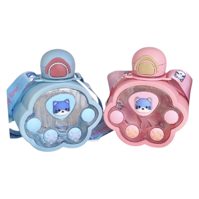 Picture of 2025 Cute Cat Paw Water Bottle for Kids | Plastic Straw Cup with Sling Strap | Portable Outdoor Tumbler